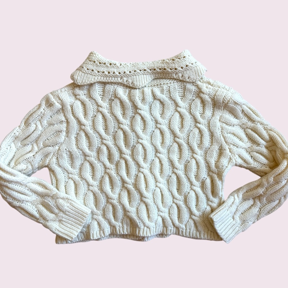Cider Cream Cable Knit Cropped Cardigan - Picture 4 of 6